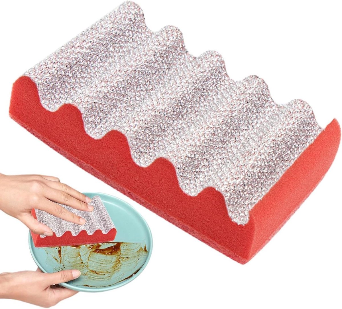 Grill Borstel - Spons Reiniger - Barbecue Schoonmaken - Golvende Structuur - 14 cm - Rood