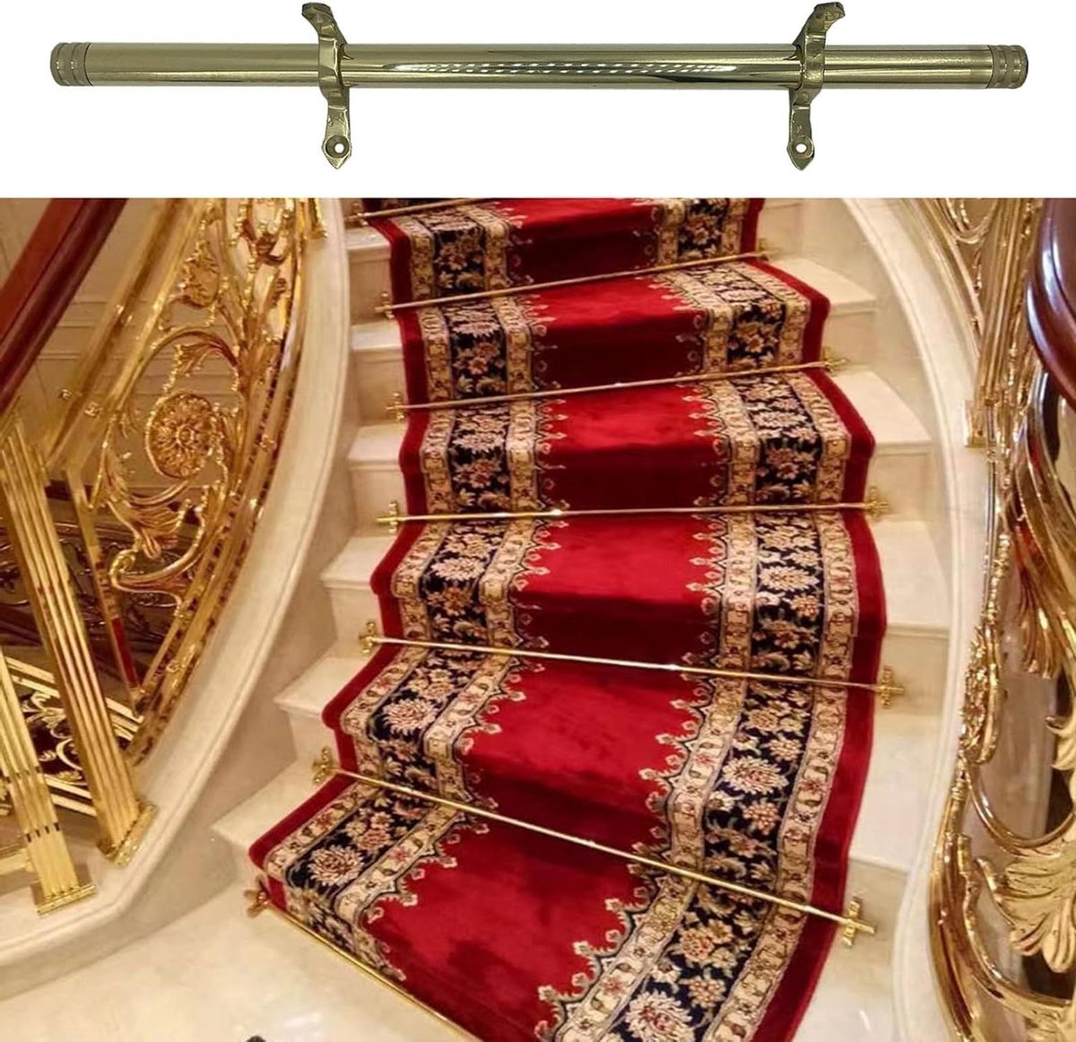 Traploperstang Messing - Decoratieve Stang - Trap Bekleden - Voorkomt WeGlijden - L85cm - Antiek Messing