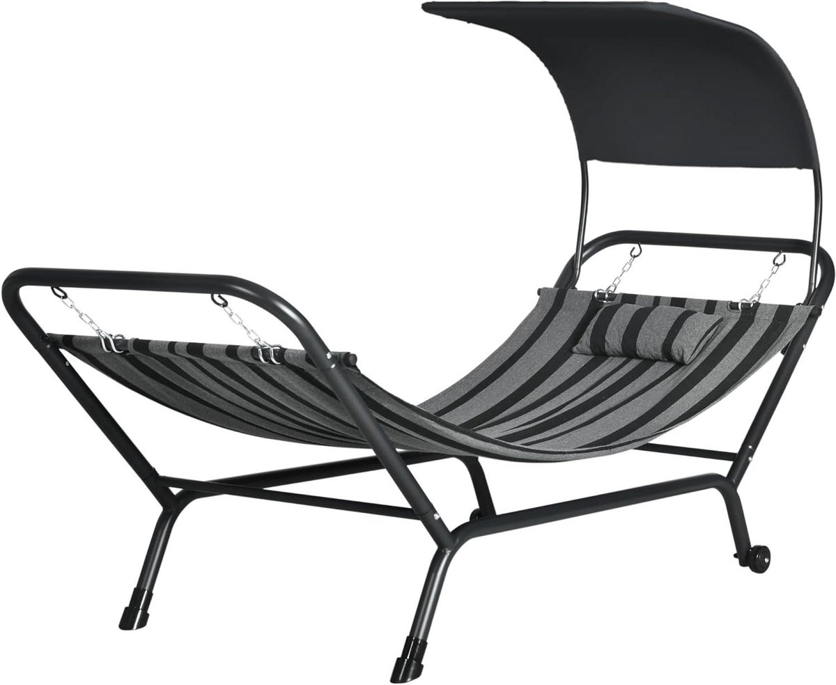Ligstoel met luifel - Zonnebed tuinstoel - Ontspannen in de tuin - Verstelbare zonnekap - 240 x 92 cm - Donkergrijs