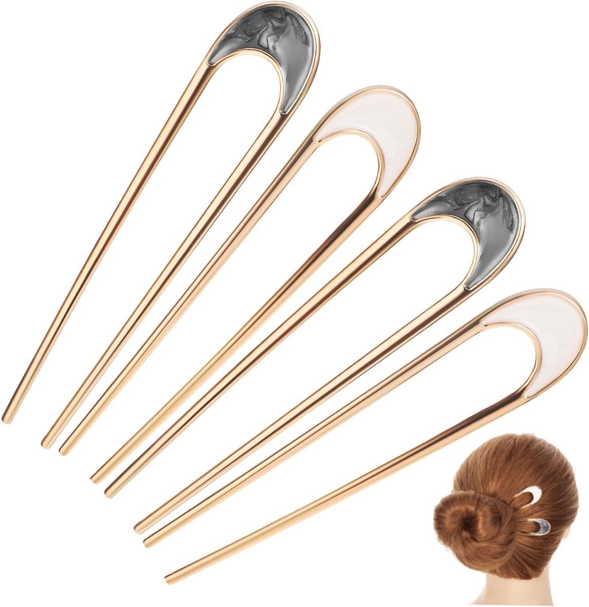 Haarspelden Set - U-vorm Pinnen - Haar Styling - Stevige Greep - 4 Stuks - Diverse Kleuren