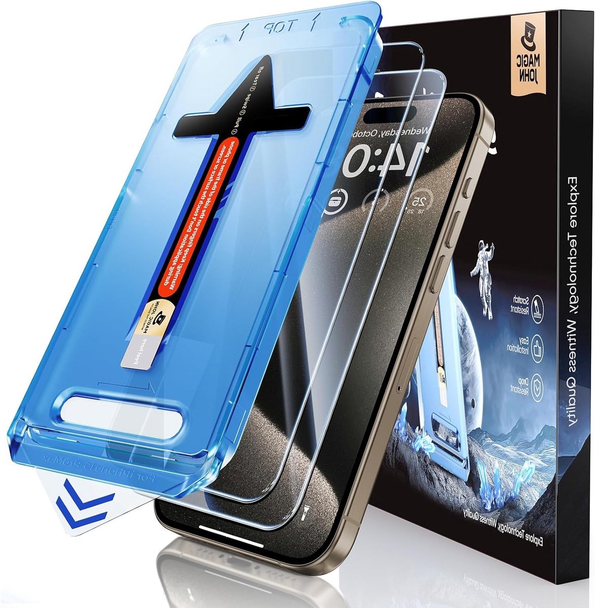 2-Pack Screen Protector voor iPhone 15 Pro Max, 9H Hardheid, Bubblesvrij en Eenvoudige Installatie met Auto Stofverwijdering