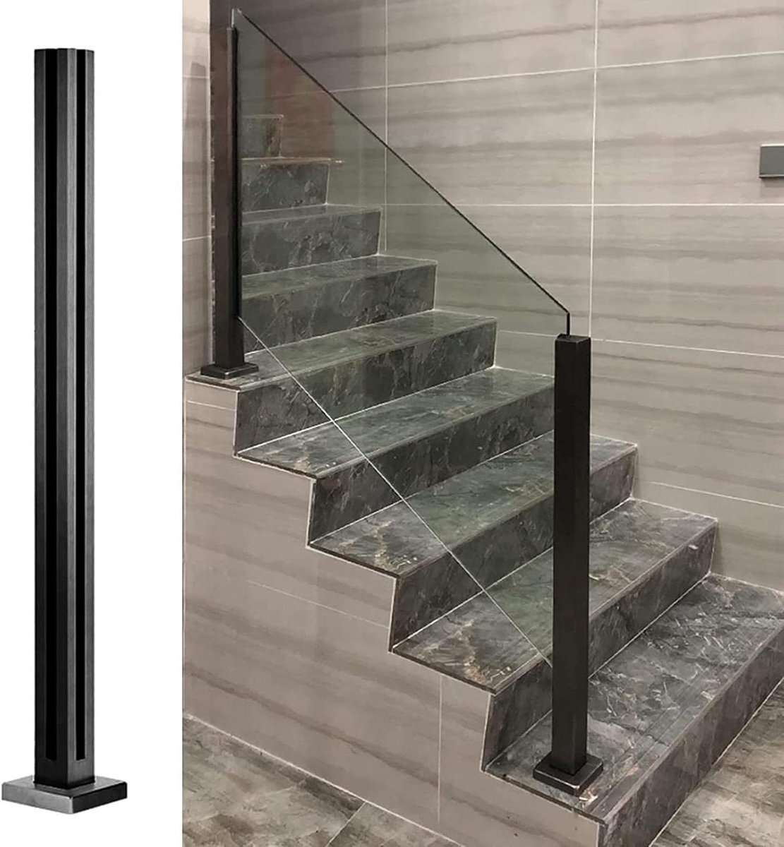 Glazen Leuningpaal - Balustrade Kolom - Balkon Afschermen - Duurzaam RVS 304 - 85-120 cm Verstelbaar - Zilverkleurig