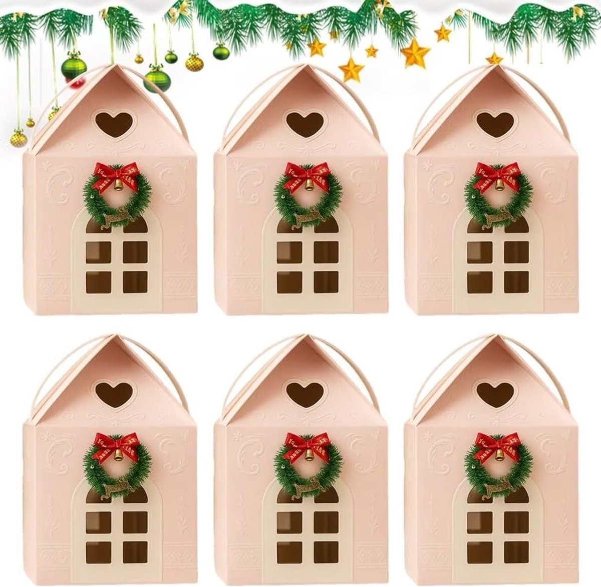 6 Stuks 3D Papieren Pop-Up Kersthuis Geschenkdozen, Perfect voor Kerstcadeaus en Traktaties, Feestelijke Verpakking voor de Vakantie