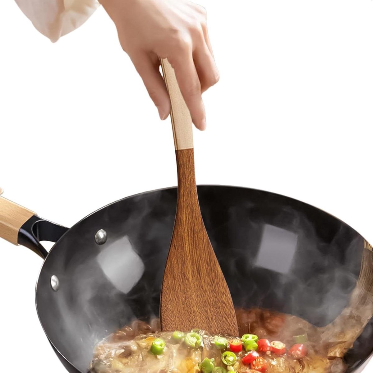 Houten spatel - Keuken spatel - Koken en bakken - Diagonale vorm - 32.5 cm lang - Bruin