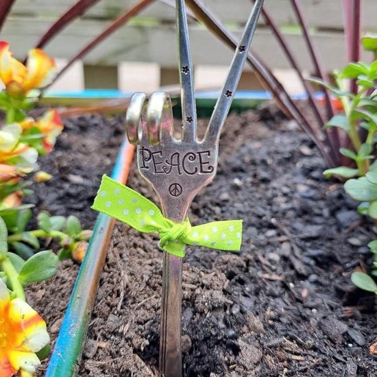 Plantenmarker Lepel - Tuinlabel Grappig - Planten Markeren - Gestempelde Tekst - 15 cm - Zilver — afbeelding 3