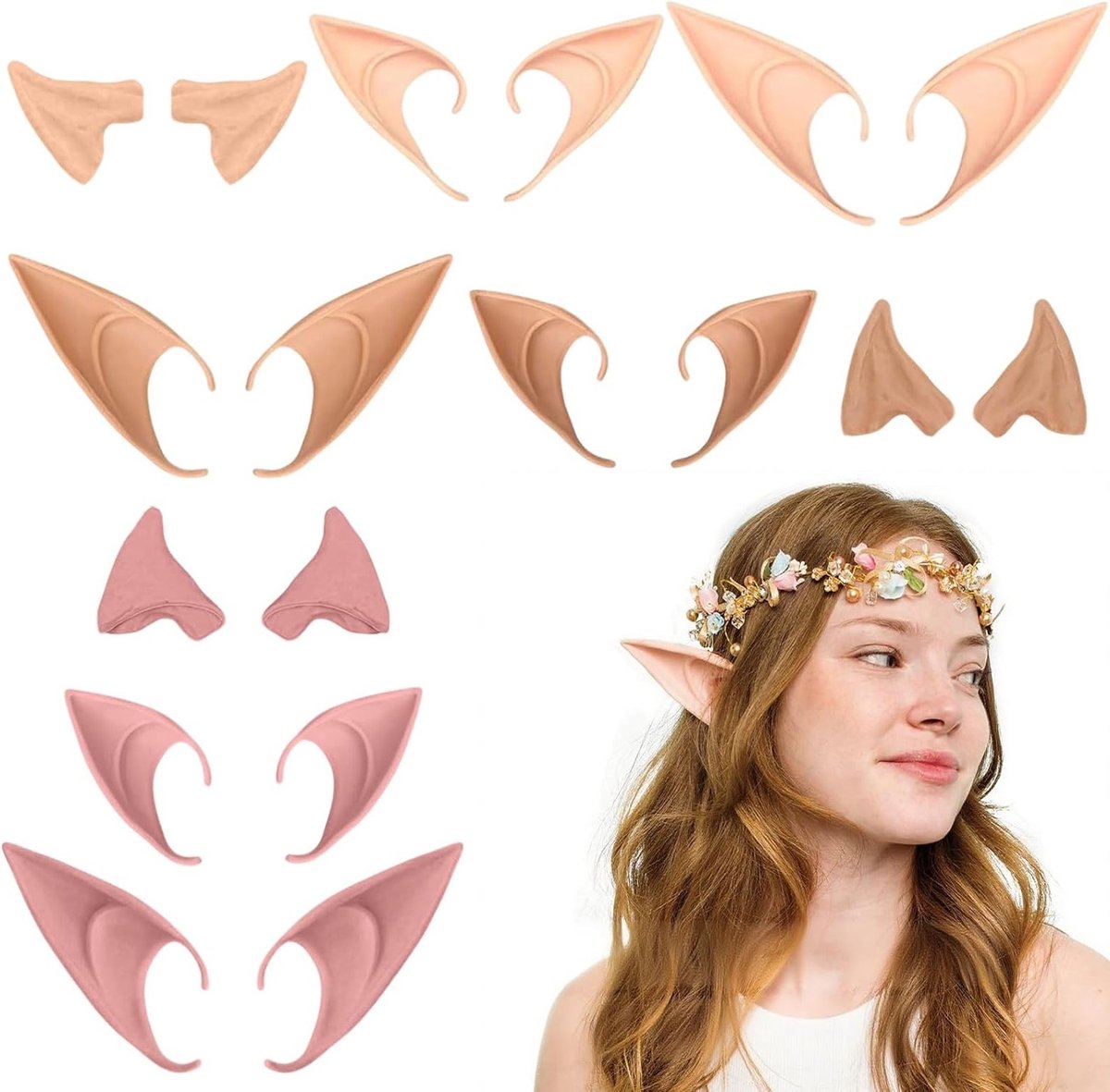 Zachte Elf Oren Latex Hoepel Oorbellen - 9 Paar Cosplay Accessoires voor Feestjes en Halloween Decoratie
