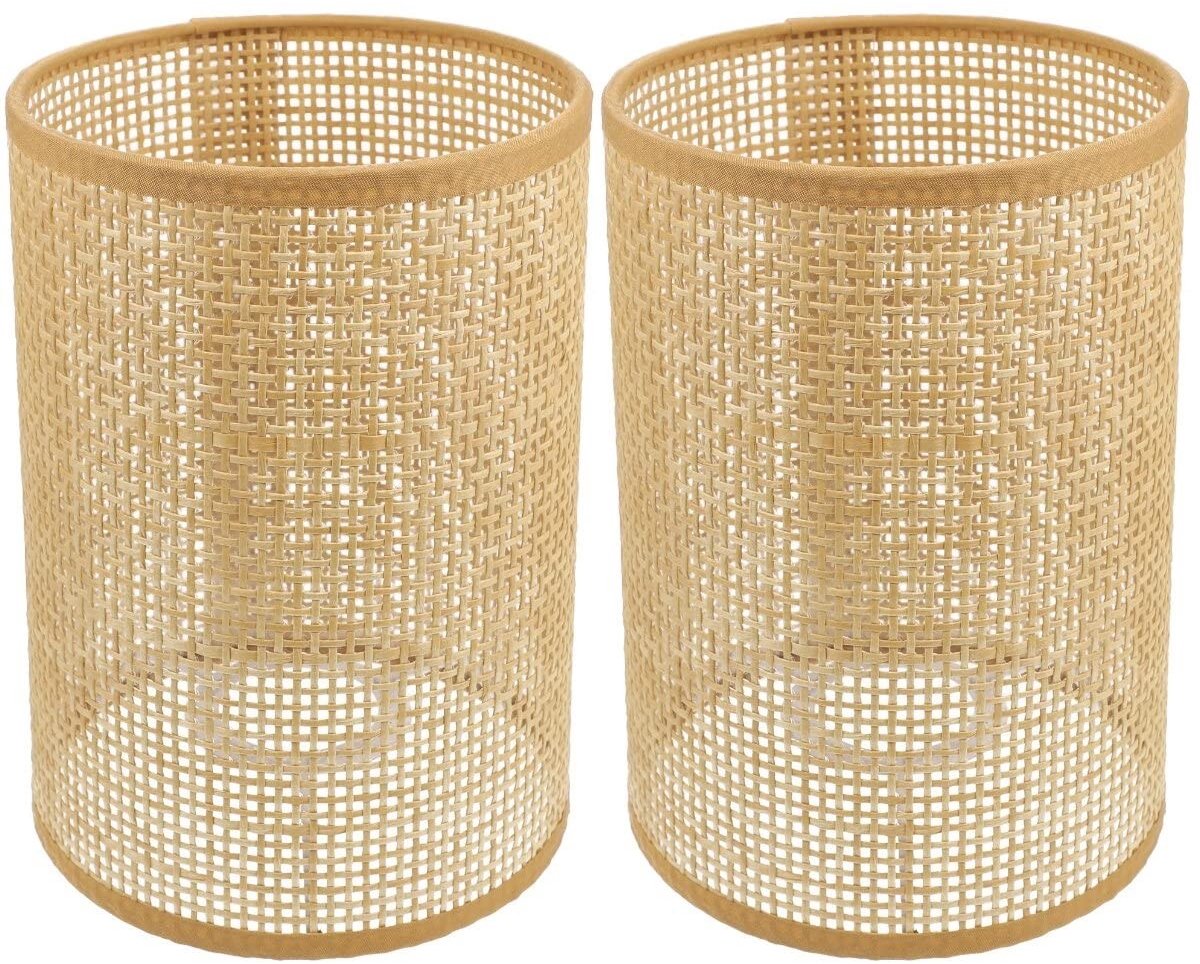 Dailygoody - Rotan Lampenkap - Vervanging voor Kroonluchter - 2 Stuks - Natuurlijk Geweven - Geschikt voor Tafellamp - E27/E14