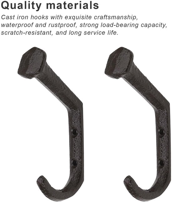Dailygoody - Wardrobe Hooks - Matte Black - Vintage Coat Hooks - Duurzaam - Cast Iron Haken - Geschikt voor Binnen en Buiten - Set van 2 — afbeelding 4