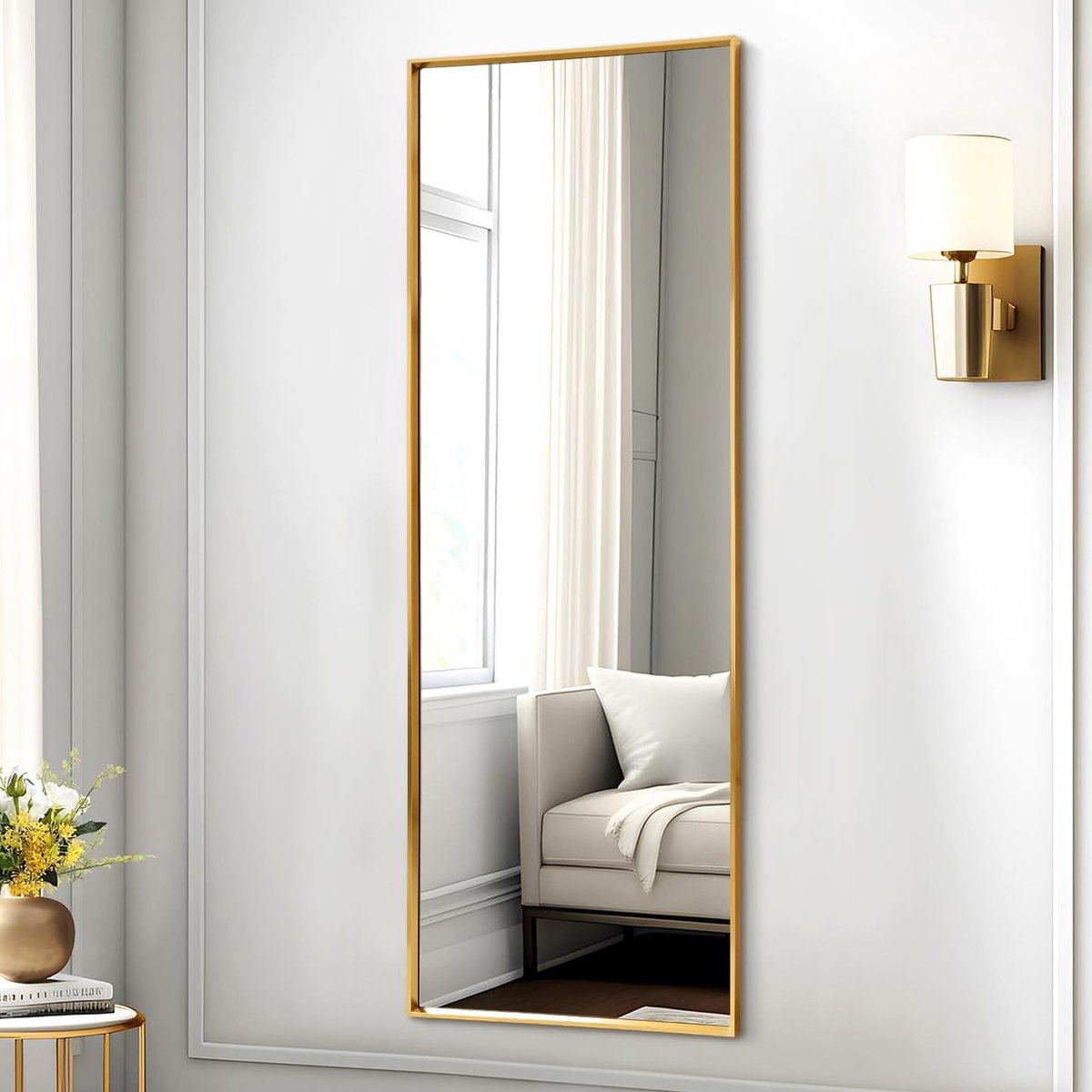 Hangende Spiegel Volledige Lengte met Metaal Frame 120x40cm voor Slaapkamer, Woonkamer en Badkamer - Wandgemonteerd voor Verticale of Horizontale Plaatsing