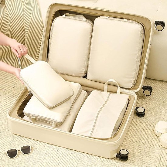 Reis Opbergzakken - Pak Organizers - Kleding Sorteren - Dubbele Rits Compressie - 4 Stuks - Beige — afbeelding 3