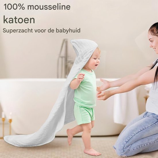 Baby Handdoek met Kap - Badcape Baby - Baby Baden - Zacht Katoen - 90 x 90 cm - Wit — afbeelding 5