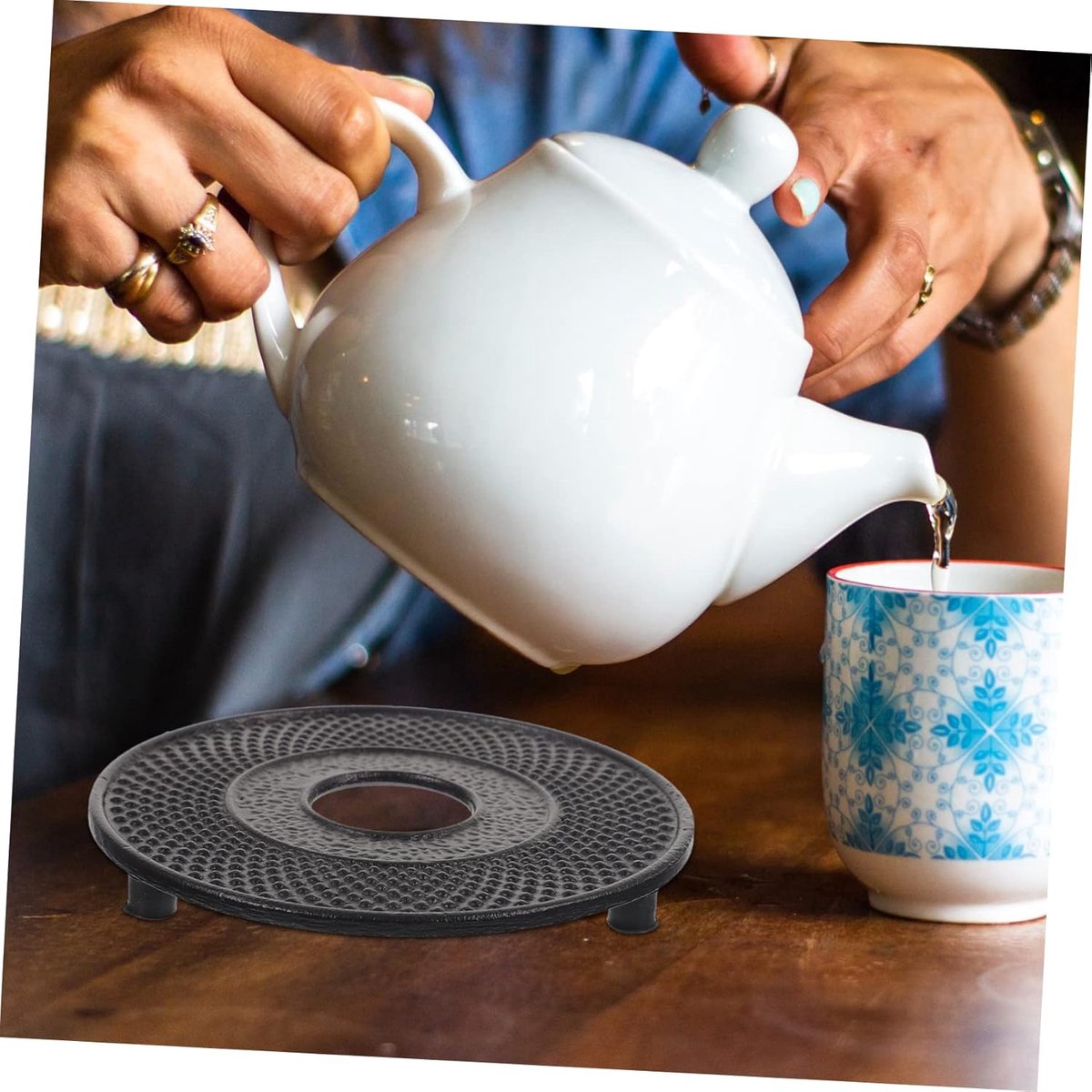 Gietijzeren Onderzetters - Pannenonderzetter Trivet - Tafel Beschermen - Decoratief Gietijzer - 13 cm - Zwart