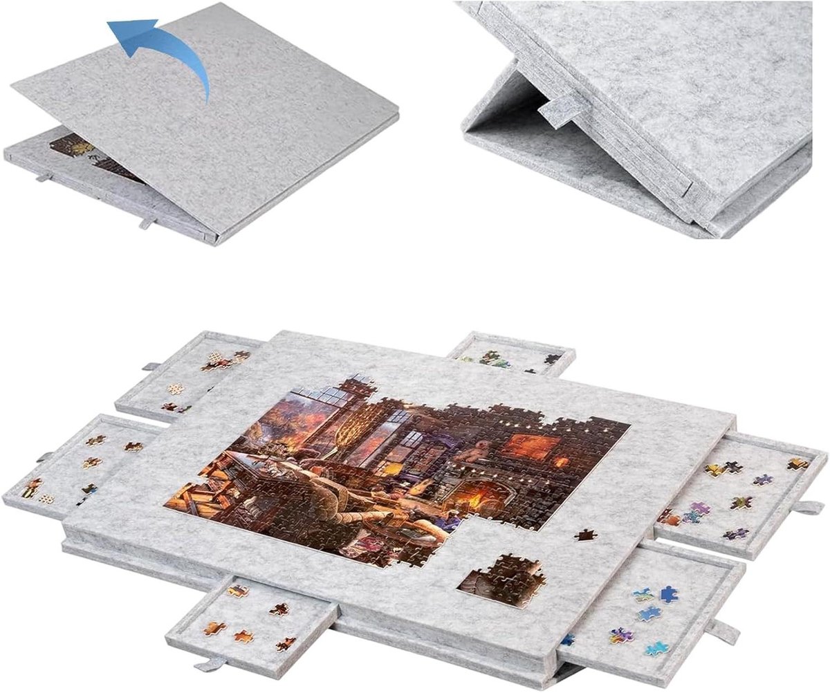 Puzzelbord met Opbergvakken - Legpuzzel Tafel - Puzzels Maken - Kantelbaar Standaard Ontwerp - Tot 1500 Stukjes - Lichtgrijs