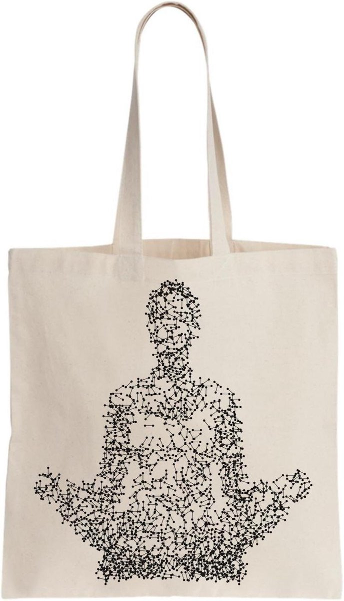 Draagtas Meditatie Silhouet - Strandtas Stoffen Tas - Boodschappen Doen - Gedetailleerd Ontwerp - 45 x 42 cm - Natuurlijk Beige