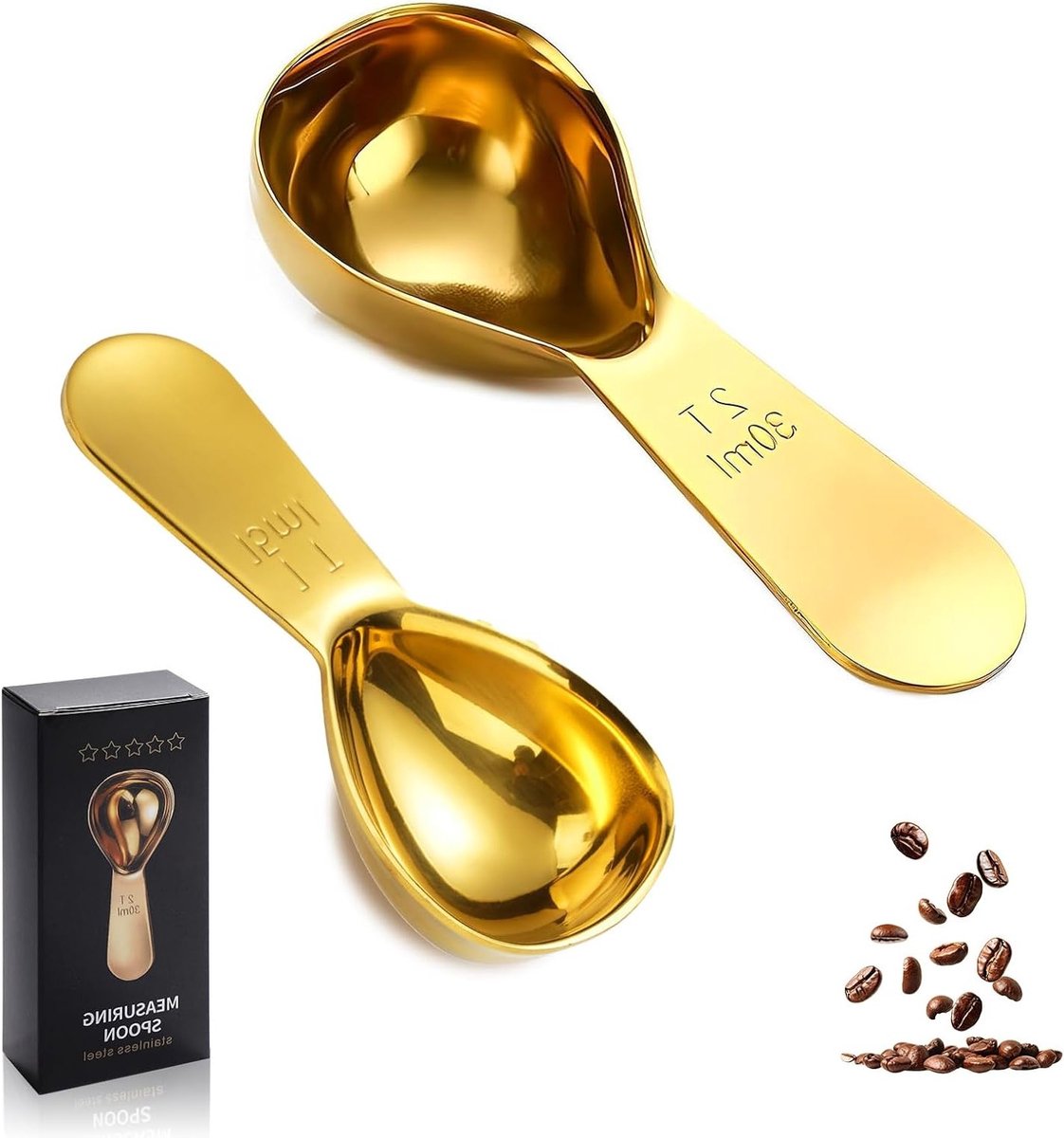 Set van 2 RVS Maatlepels voor Koffie en Thee, Perfect voor Suiker en Bloem (15ml, 30ml)