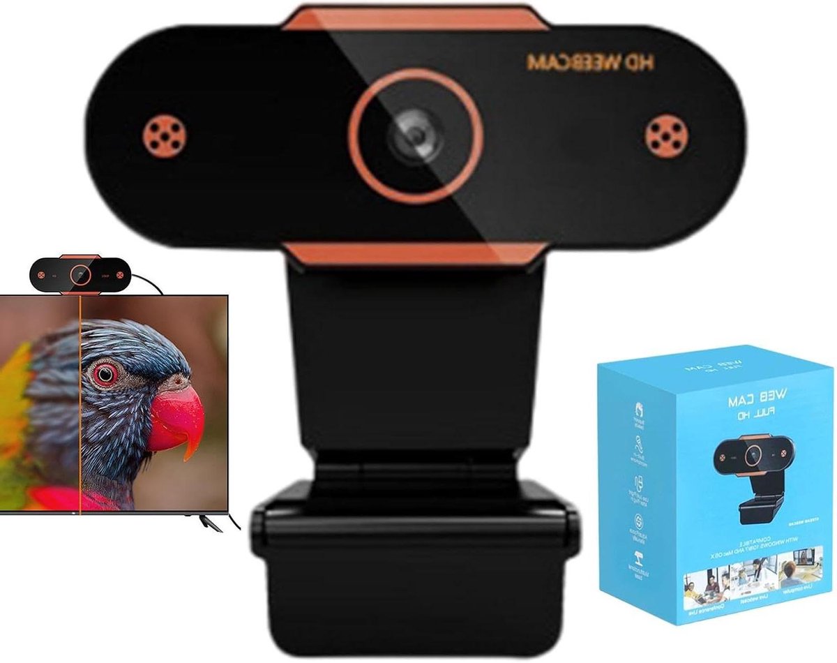 Webcam HD - USB Camera - Videoconferenties - Automatische scherpstelling - 1080p - Oranje