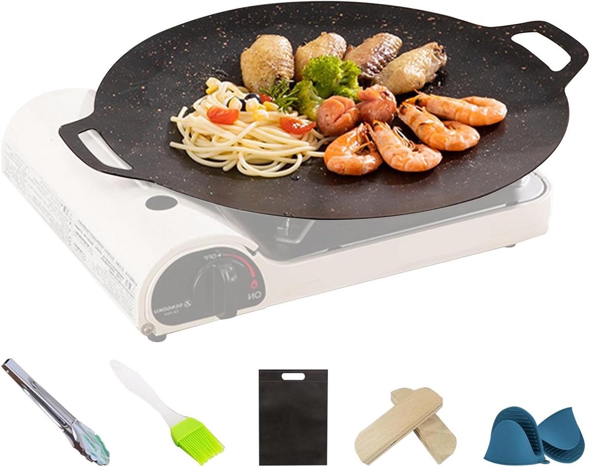 Grillplaat Rond - Grillpan Bakplaat - Buiten Koken - Non-stick Coating - 38 cm - Zwart