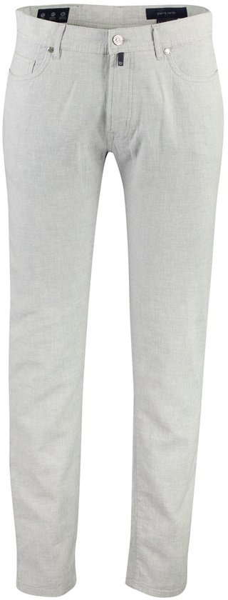 Grijze linnen broek van Pierre Cardin, vooraanzicht.