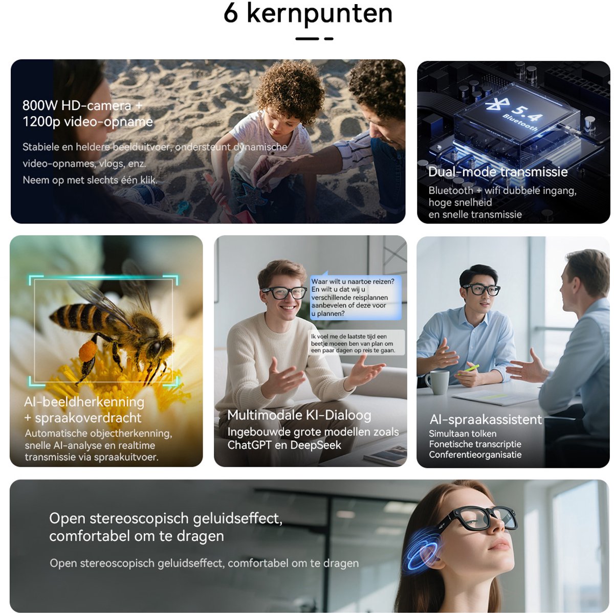 Blackview BV100 Smart Glasses - Slimme bril met camera - 32GB - Zwart thumbnail 6