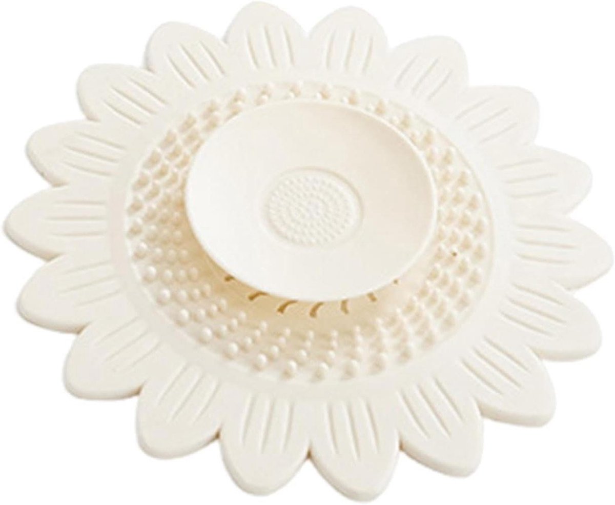 Haarvanger Afvoer - Afvoerzeef Stopper - Voorkomt Verstoppingen - Zonnebloem Ontwerp - 12.6 cm - Wit