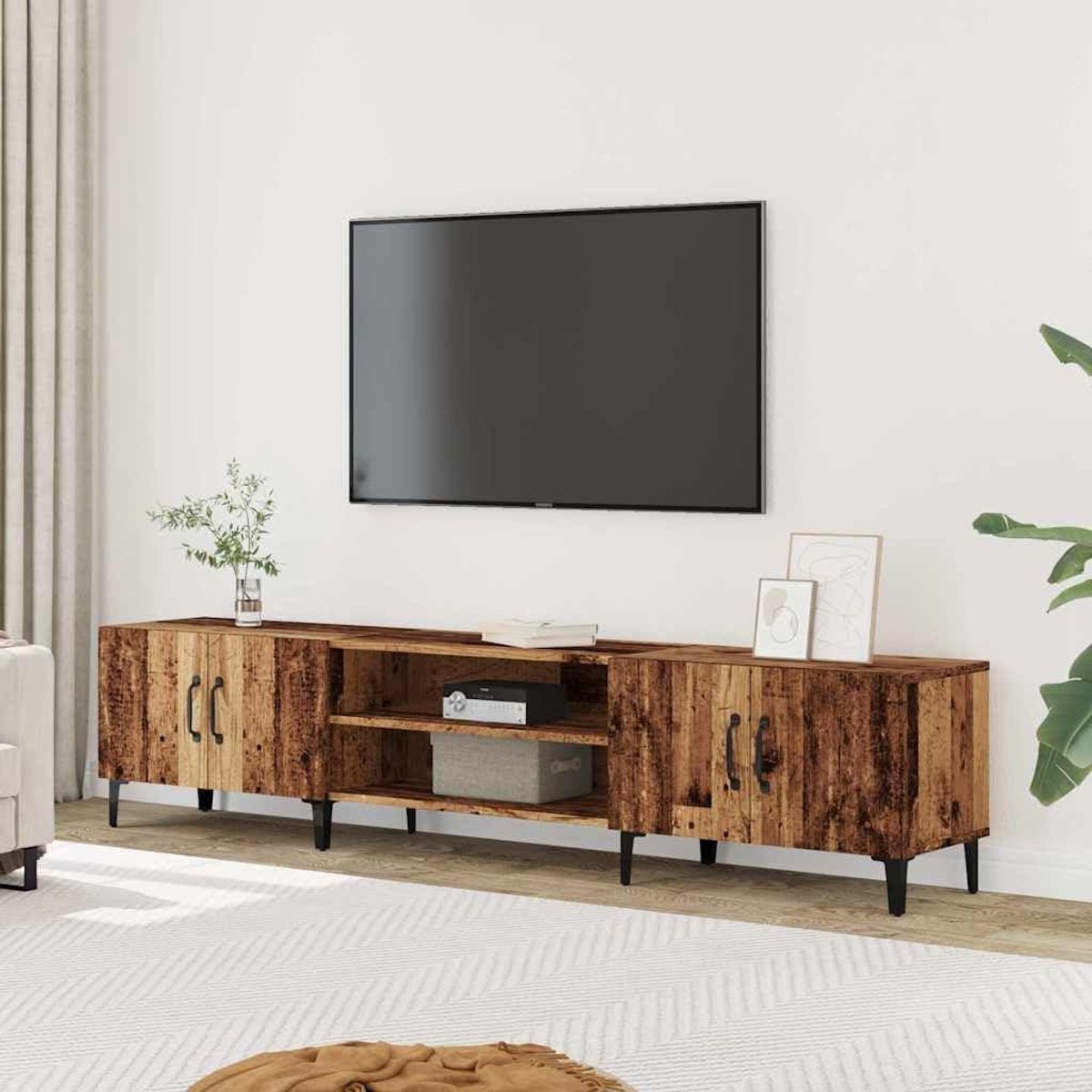 TV-kast hout-look - Televisie meubel - Media opbergen - 4 deuren 4 vakken - 180 x 315 x 40 cm
