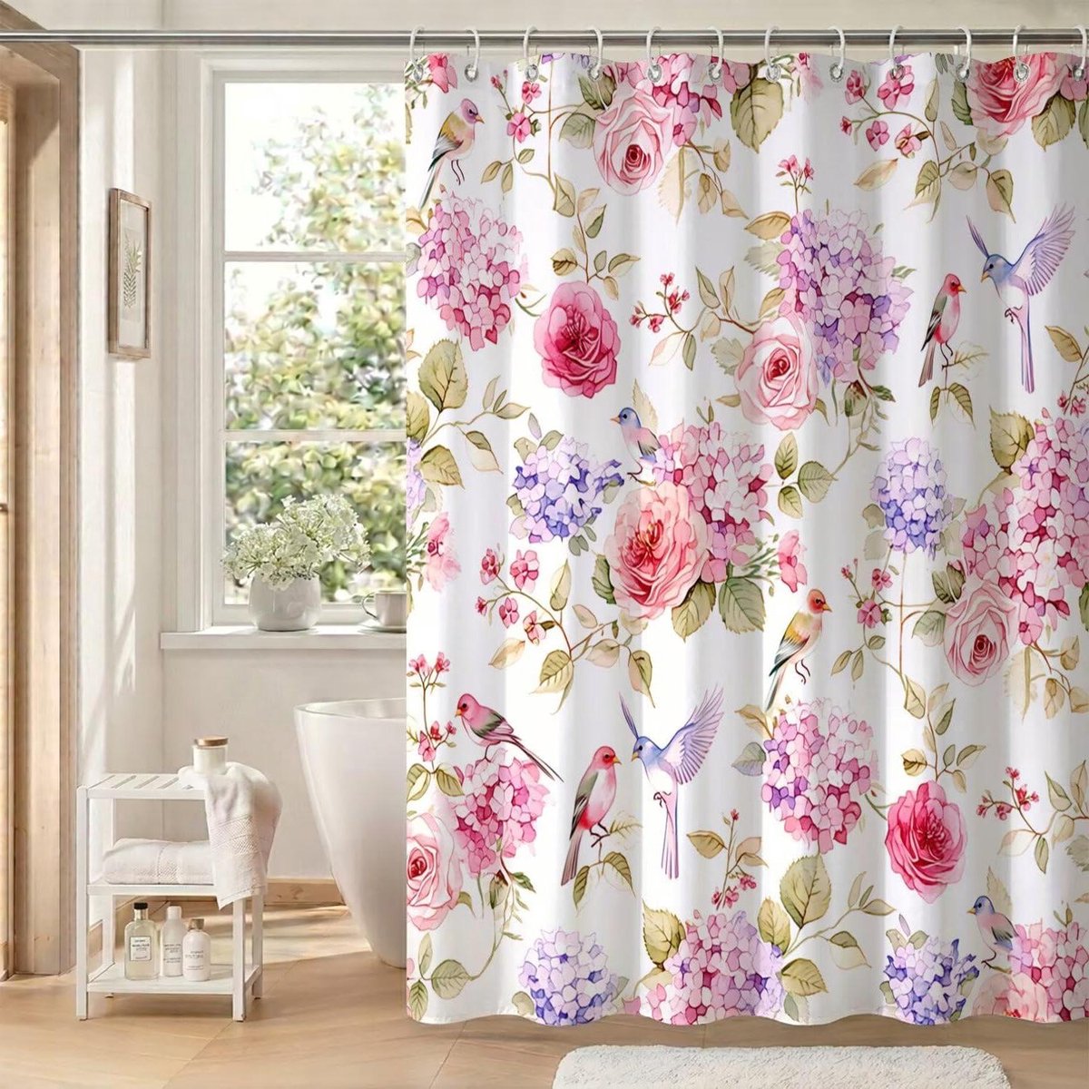 Douchegordijn Polyester - Badgordijn Waterdicht - Douchen in Badkamer - Verzwaarde Zoom - 180x200 cm - Roze