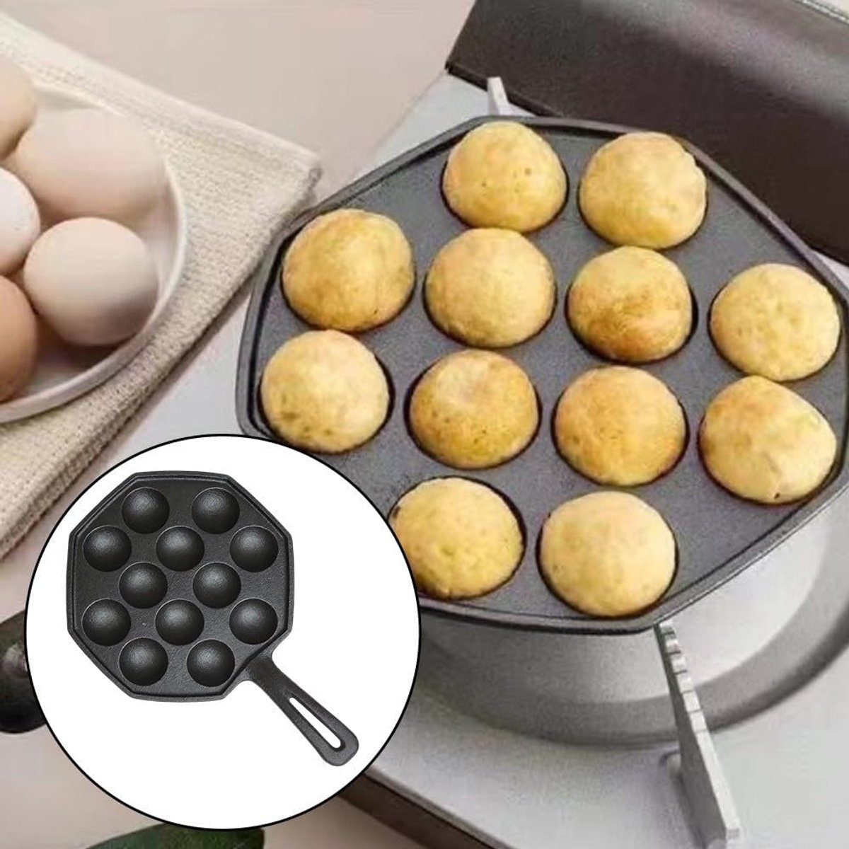 Gietijzeren Takoyaki Pan - Eierbal Pan - Thuis Snacks Maken - 12 Holtes Grillplaat