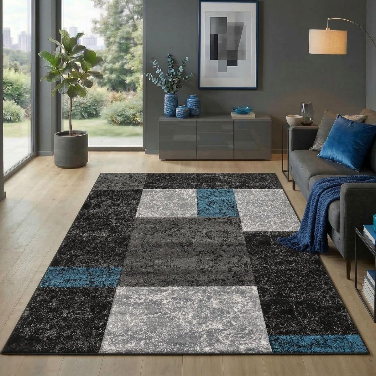 Laagpolig Vloerkleed - Vloerkleed Woonkamer - Interieur Verfraaien - 3D Contour Snit - 160 x 230 cm - Turkoois