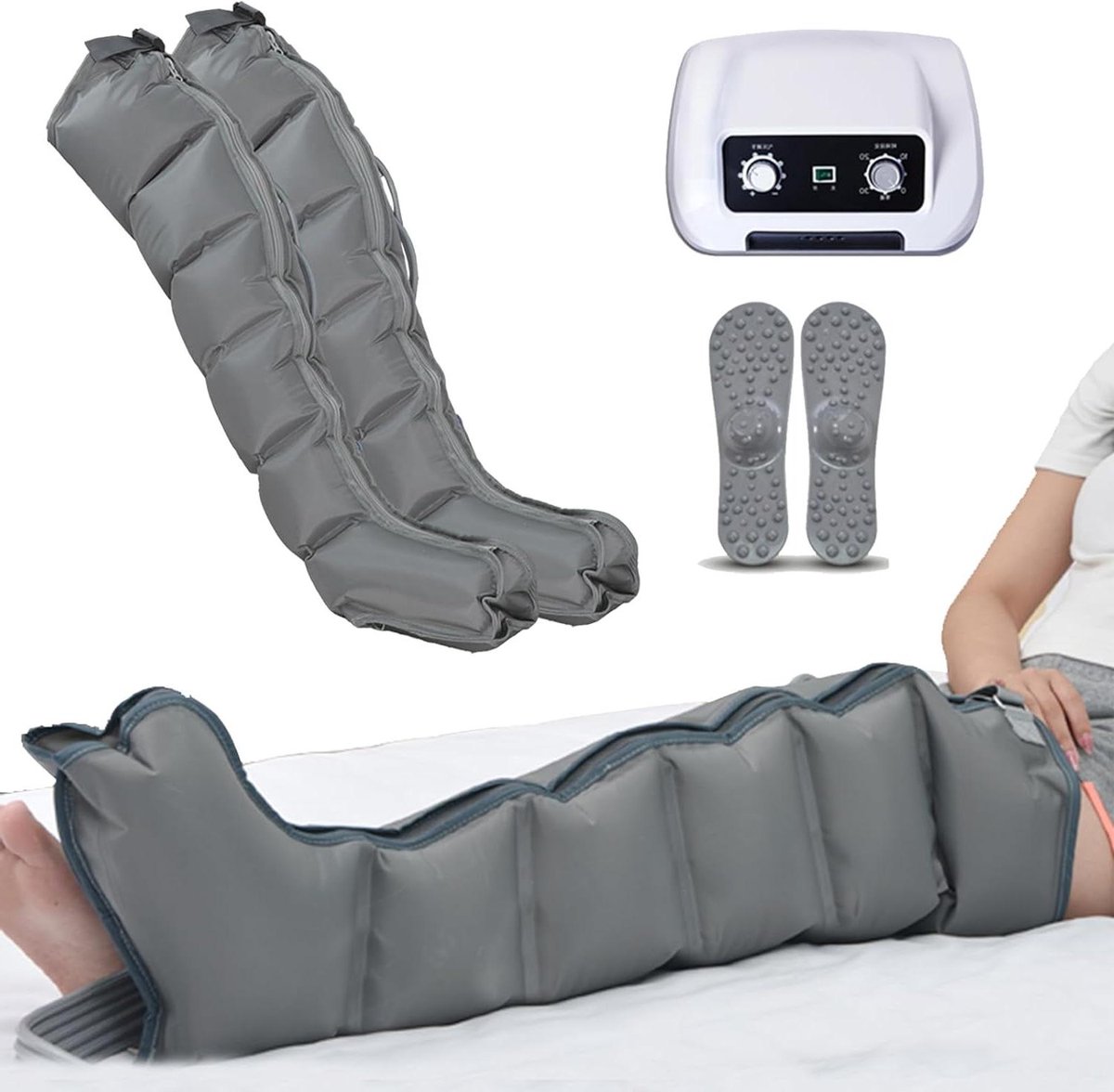 Beenmassage Apparaat - Lymfedrainage Massage - Spierpijn Verlichten - 6 Holtes - Verstelbare Druk - Grijs