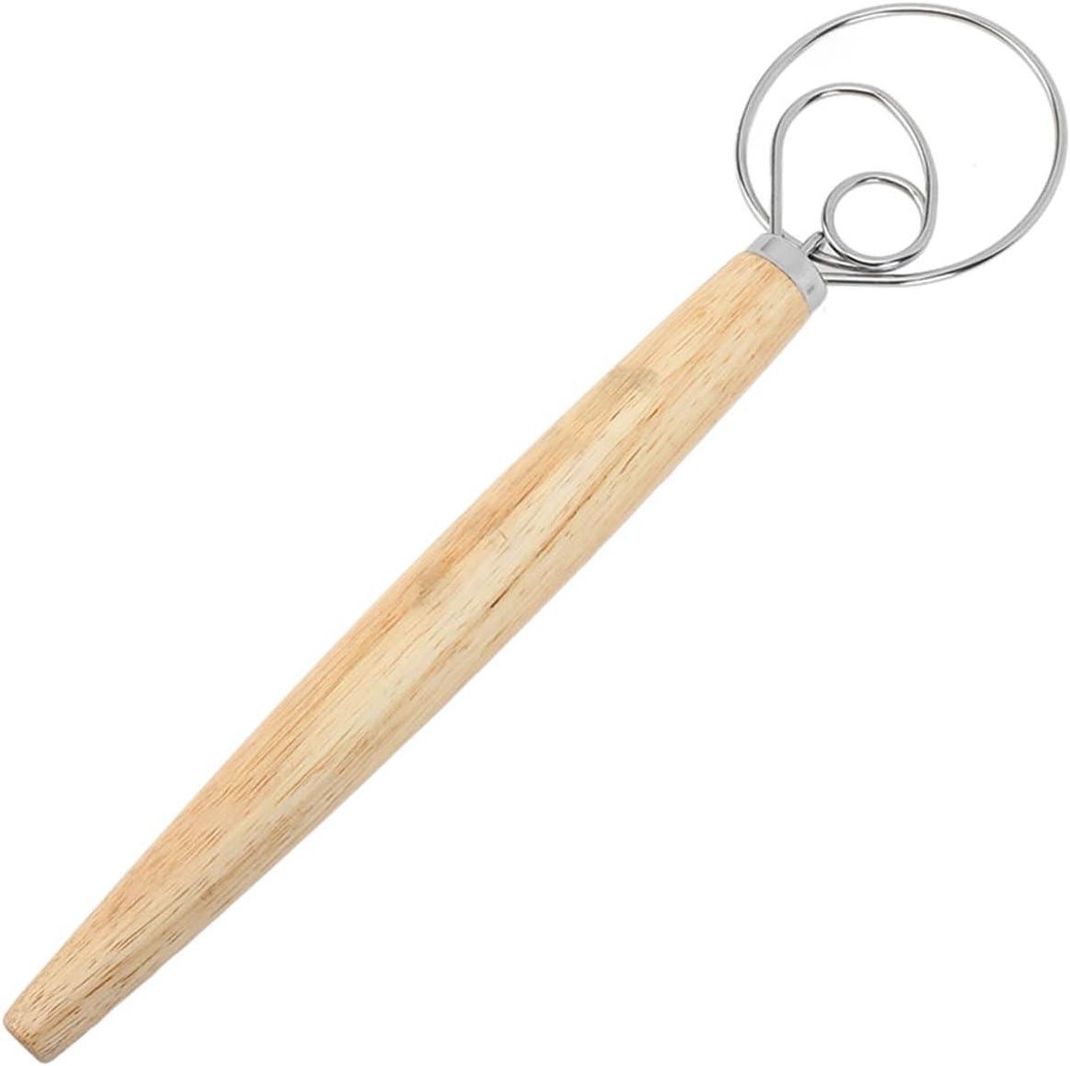 Deeggarde Deense Stijl - Broodgarde Mixer - Brood Bakken - Ergonomisch Houten Handvat - 1 Oog - Zilver