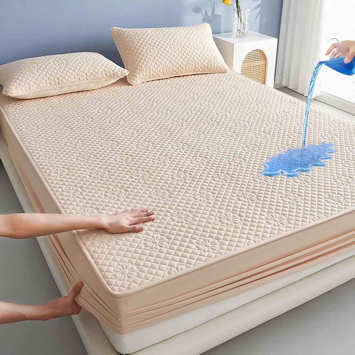 Matrasbeschermer - Hoeslaken Beschermer - Bed Beschermen - Waterdicht Ademend - 180 x 220 cm - Kaki