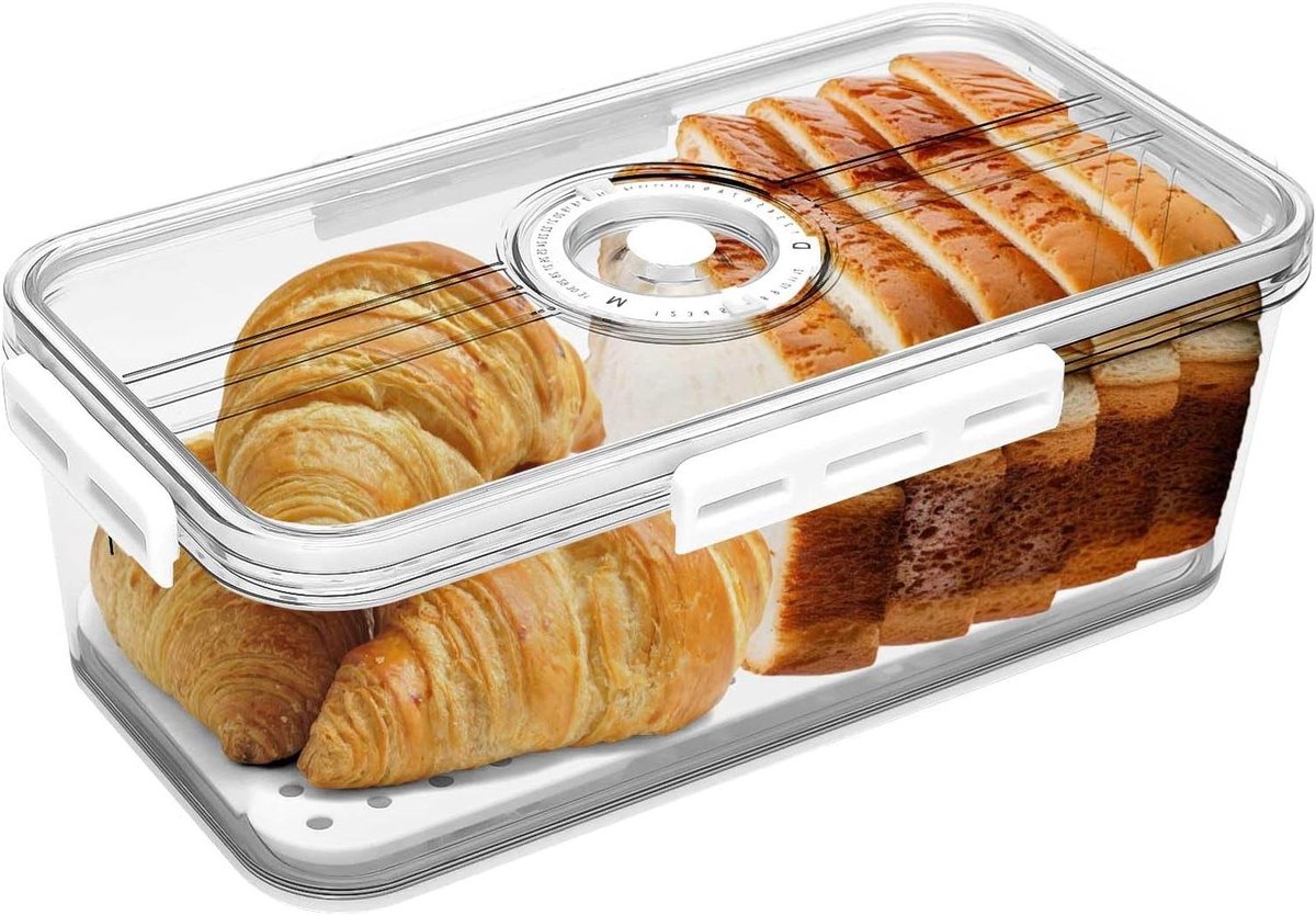 Broodtrommel met Timer - Voedselcontainer Bewaarbak - Brood Vers Houden - Luchtdichte Afsluiting - 325 x 175 x 11 cm