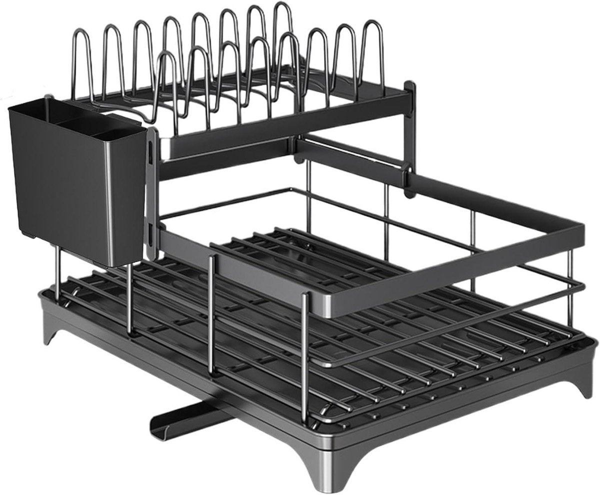 Afdruiprek Keuken - Vaatwasser Organizer - Keuken Opbergen - Roestbestendig Tweelaags - 31x14x14 cm - Zwart