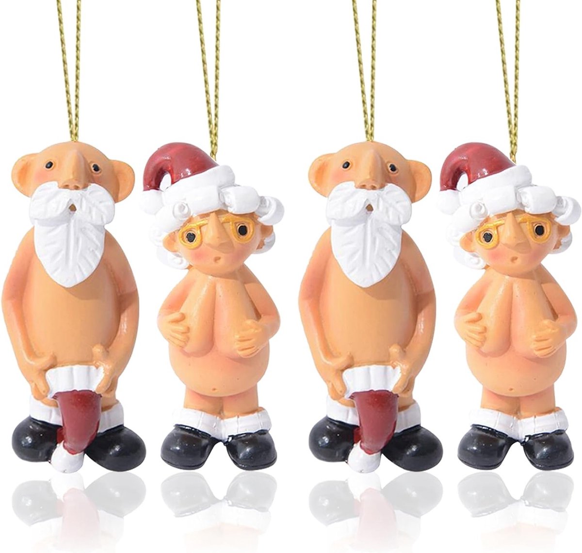 Grappige Kerstballen 4 Stuks 5 cm voor Binnen - Veilige en Robuuste Kerstdecoratie met Naakte Kerstman voor de Boom