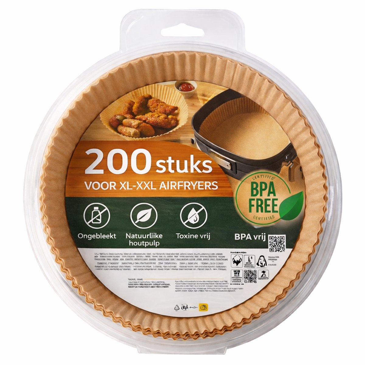Dutchers® Airfryer Bakpapier Rond - 200 stuks - Wegwerp - BPA vrij - tot 220°C - Wegwerpbakjes - Ruime Voorraad - Airfryer Accesoires - Heteluchtfriteuse - Luchtfriteuse Wegwerp Bakjes