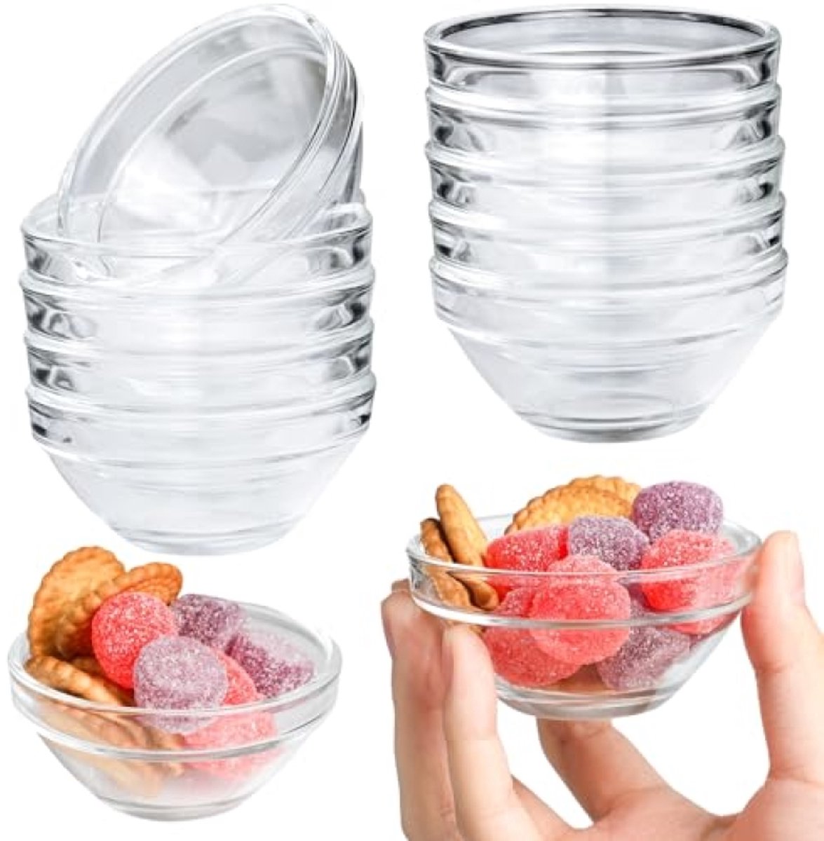Set van 10 glazen minikommen - stapelbare schaaltjes voor sauzen, dips en ingrediënten
