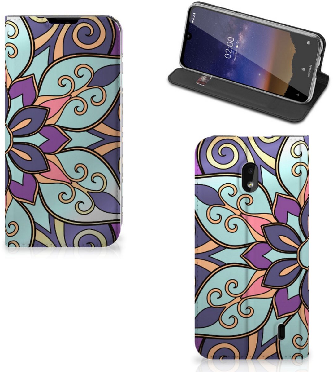 Nokia 2.2 Smart Cover Purple Flower