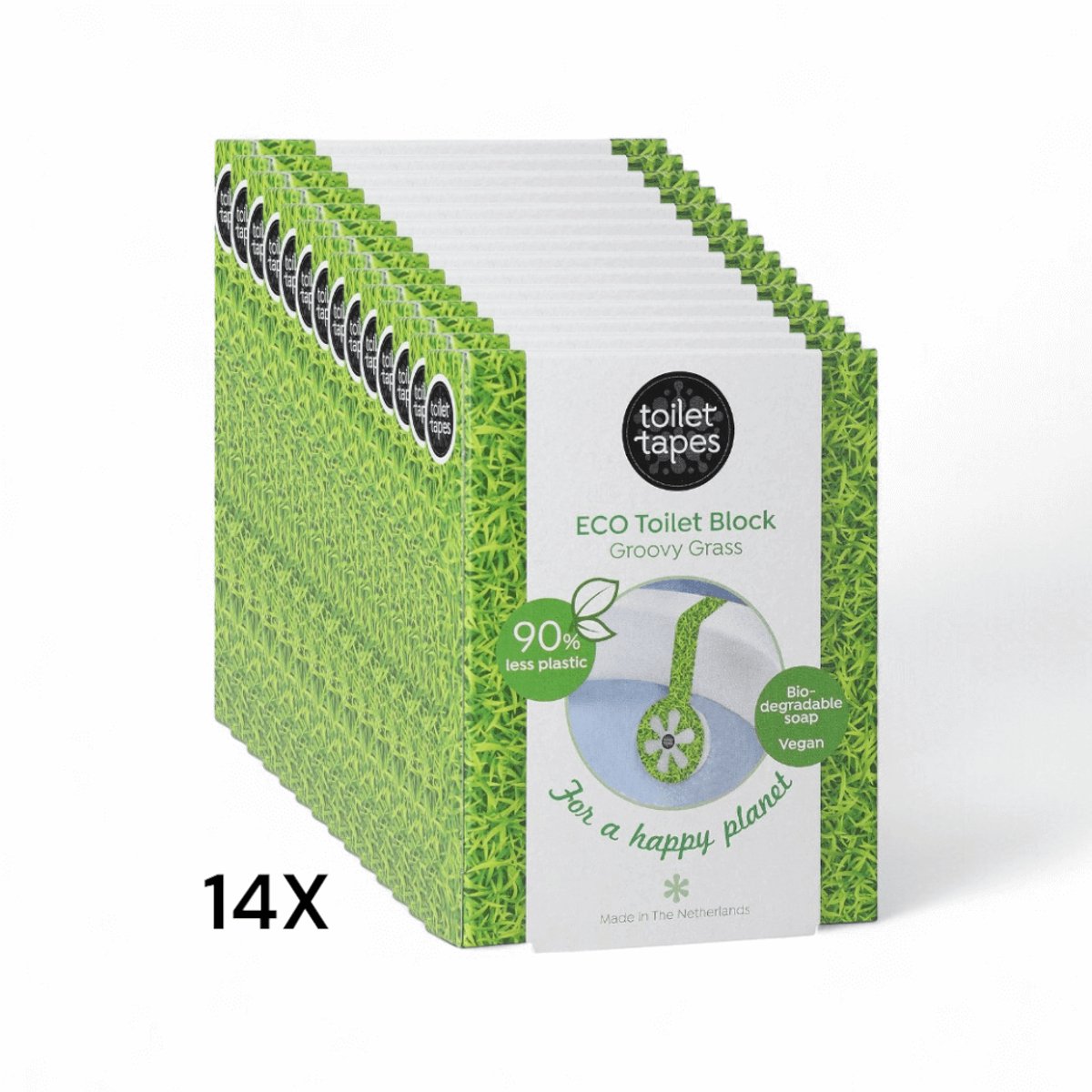 Toilet Tapes - Groovy Grass - voordeelverpakking - 14 stuks - Eco-vriendelijke WC Blokjes - 220+ Spoelbeurten - Tot 90% Minder Plastic, Efficiënte Toiletsteen - ook geschikt voor randloos toilet - duurzaam verpakt in FSC karton