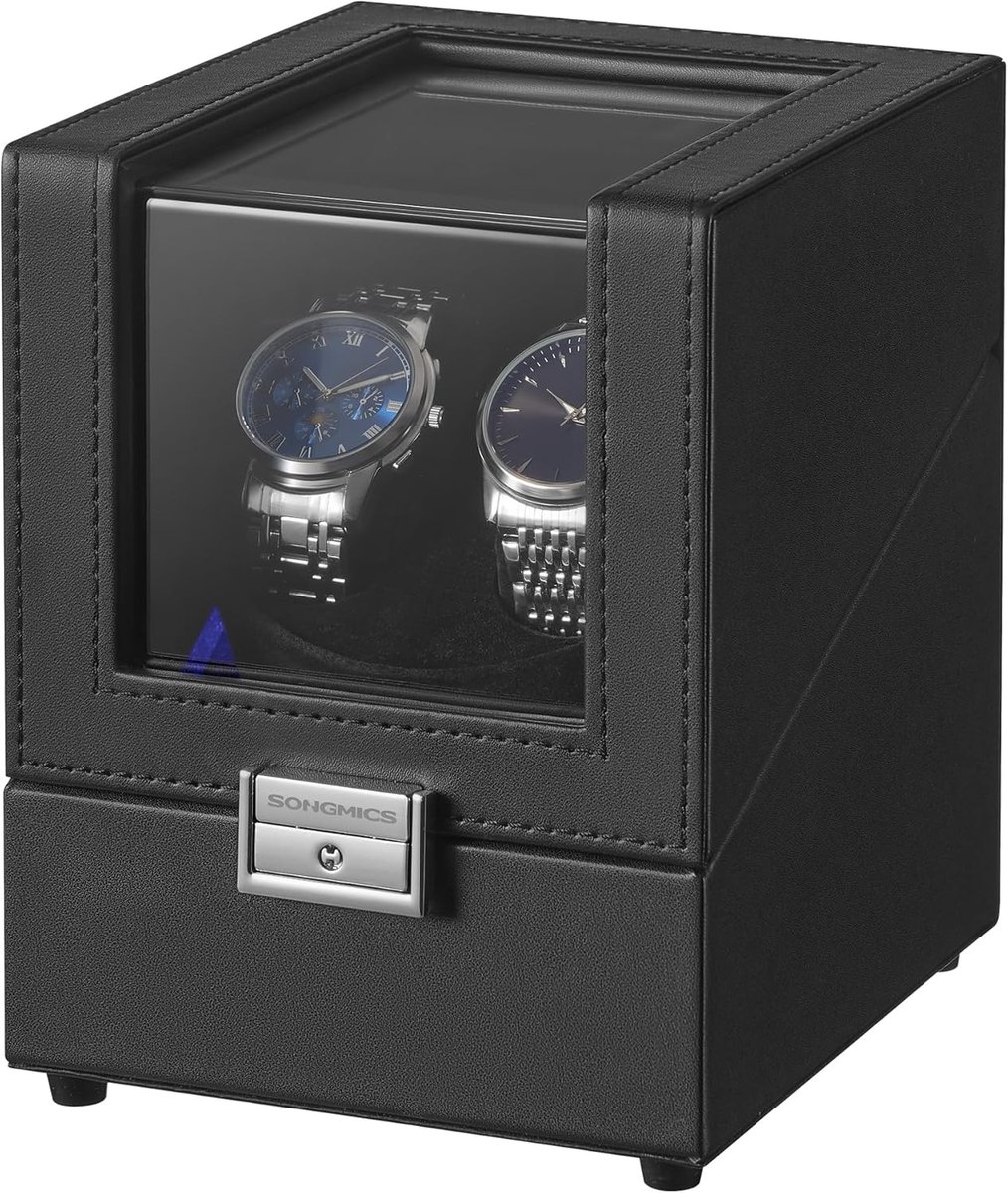 SONGMICS - horlogedoos - horlogebox - voor 2 horloges - met opwinderfunctie - voor 2 automatische horloges - stil met 4 opwindmodi
