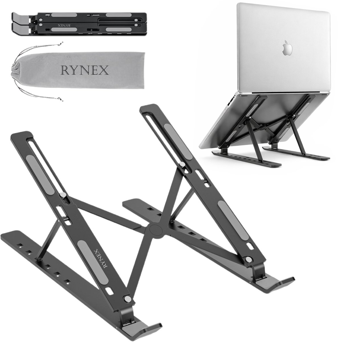 Rynex Laptop Standaard – Verstelbaar – voor Thuis & Kantoor – Aluminium – Zwart