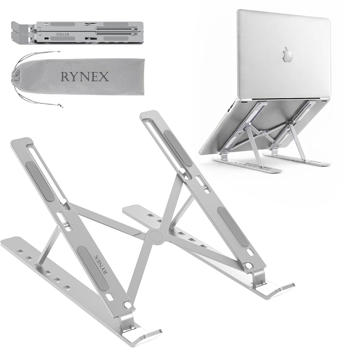 Rynex Laptop Standaard – Verstelbaar – voor Thuis & Kantoor – Aluminium – Zilver