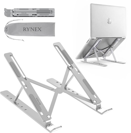 Rynex Laptop Standaard – Verstelbaar – voor Thuis & Kantoor– Ergonomische Laptopstand– Aluminium – Zilver