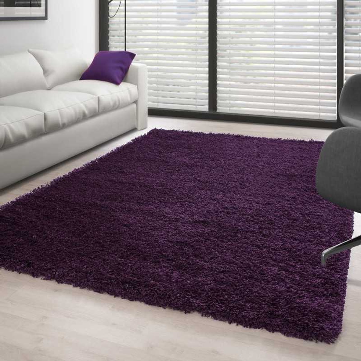 Hoogpolig vloerkleed voor de woonkamer, effen kleur, paars 80x150 cm