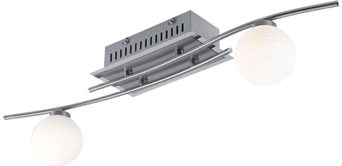 Plafondlamp LED plafondlamp glas keukenlamp opaal woonkamerlamp, bol design nikkel mat chroom, 2x 3,8W 2x340lm 3000K, B 66 cm