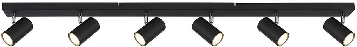 Plafondlamp Spot strip plafondspot 6-vlam woonkamerlamp, plafondlamp met verstelbare spots, zwart metaal, 6x GU10, LxBxH 115x6x12 cm