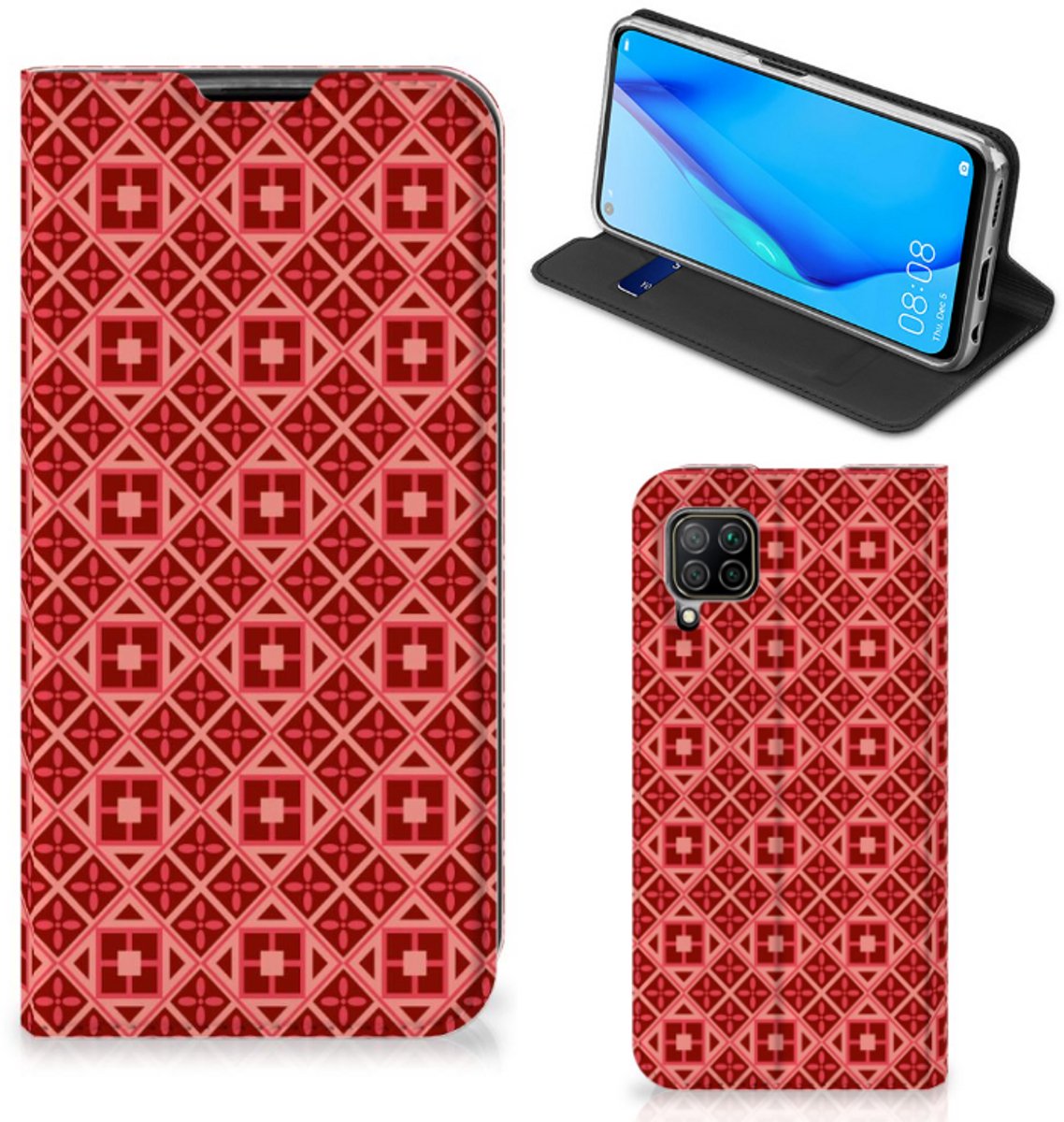 Huawei P40 Lite Hoesje met Magneet Batik Rood