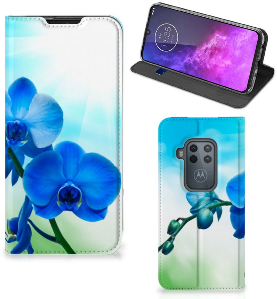 Motorola One Zoom Smart Cover Orchidee Blauw - Cadeau voor je Moeder