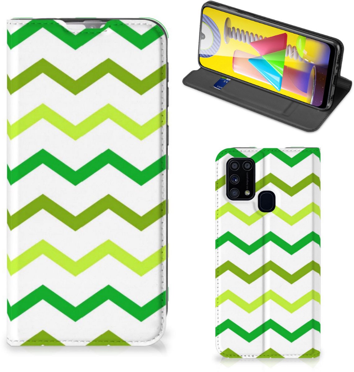 Standcase Hoesje voor Samsung Galaxy M31 Hoesje met Magneet Zigzag Groen
