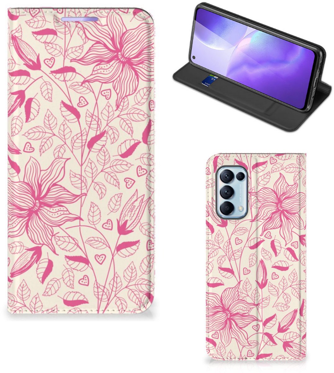 OPPO Find X3 Lite Smart Cover Pink Flowers