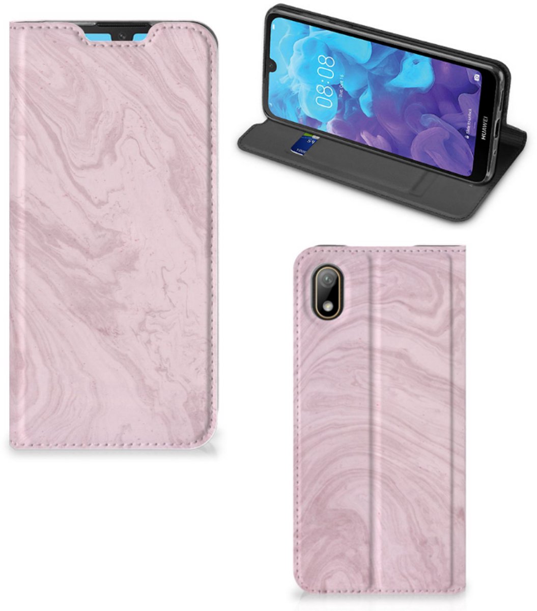 Huawei Y5 (2019) Standcase Marble Pink - Origineel Cadeau Vriendin